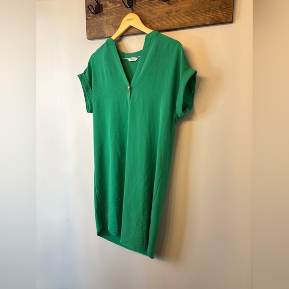 Reitmans Green Tunic Dress with Mandarin Collar and Cap Sleeves size XS - Picture 4 of 14